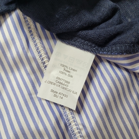J Crew Silk Trapeze Vertical Stripe Back Linen Solid Front Panel Top Navy Size S - Picture 9 of 11